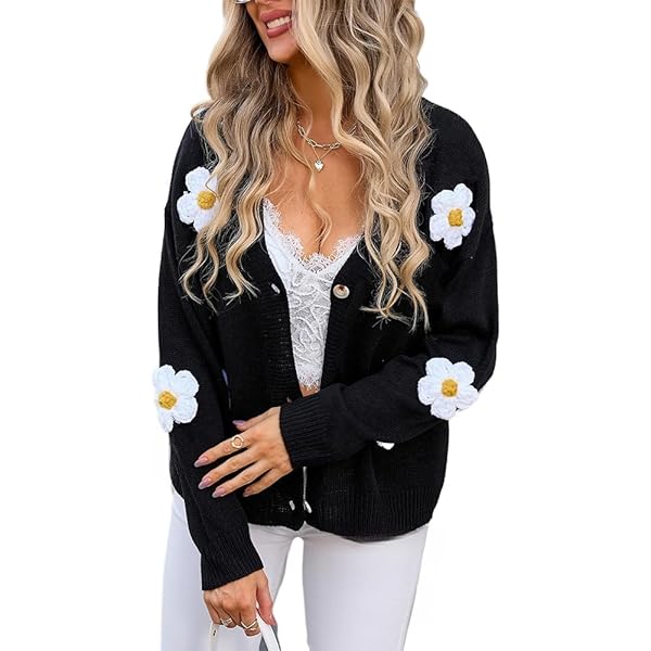 Women's Long Sleeve Cardigan Sweater Cropped Y2K Cute Top